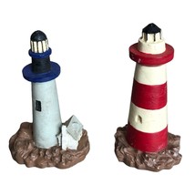 Lot of 2 Lighthouses Miniature Nautical Marine Lake Decor Gray Blue Red - $15.00