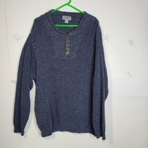 Mens Eddie Bauer Henley neck Cotton Blend Blue Sweater Size 2XL USA Made - £18.56 GBP