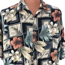 Campia Moda Aloha Hawaiian XL Shirt Hibiscus Leaves Geometric Tapas Orange Beige - £31.97 GBP