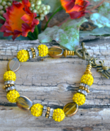 Crystal Bracelet, Yellow, Porcelain, Crystal, Gold, Bronze Bracelet (B54) - £13.58 GBP