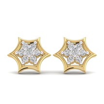 14K Argent Plaqué or Jaune Simulé Diamant Fleur Serti Mini Clous D&#39;Oreilles - £49.46 GBP