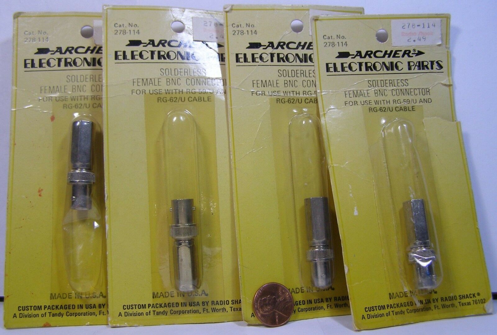 ARCHER SOLDERLESS BNC CONNECTORS FOUR COUNT FEMALE - $7.99