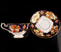 Vintage Victorian English blue gold teacup and saucer - Royal Albert Fine bone c - £51.95 GBP