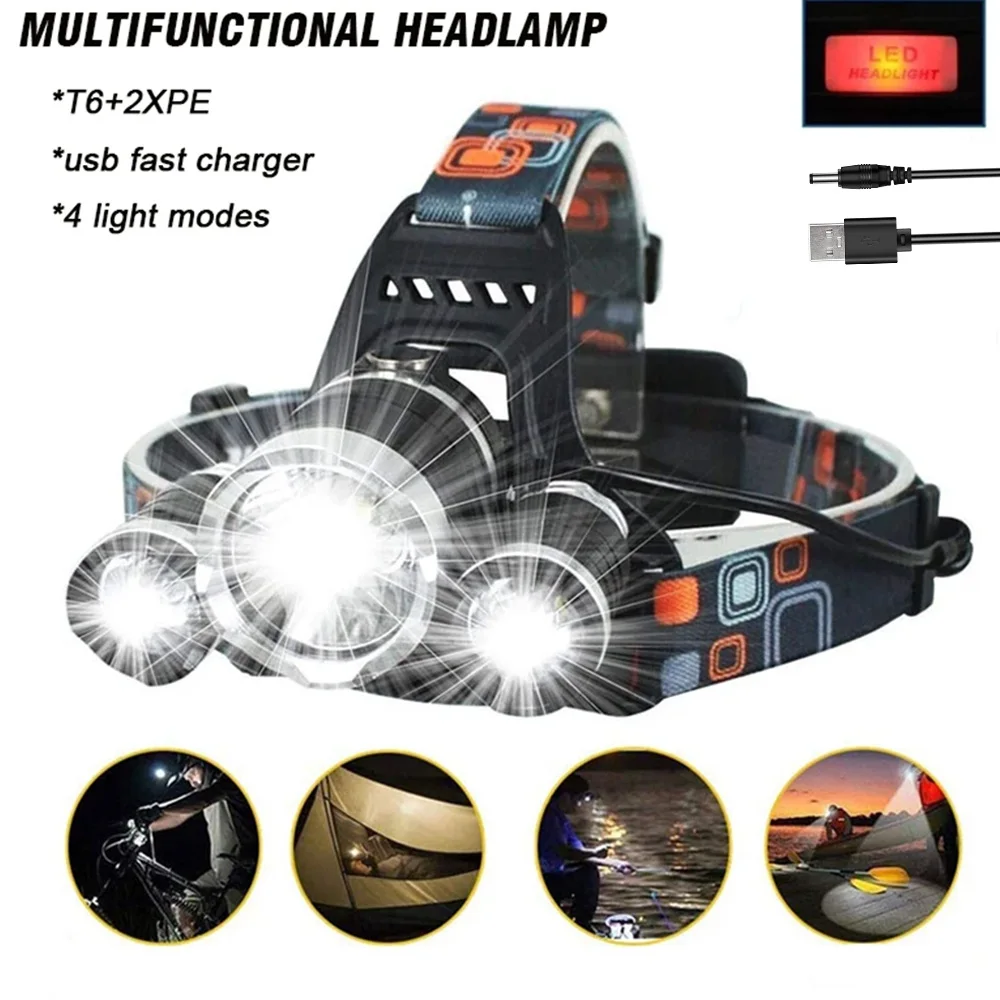 T6 Super Bright Headlamp USB Rechargeable Led Zoom Adjustable Headlamp Torch - £12.00 GBP+