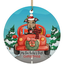 Greyhound Dog Circle Ornament Fur Baby&#39;s First Christmas Pet Lover Gift Decor - £15.78 GBP