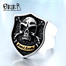 BEIER, Vintage / Punk 316L Stainless Steel, Skull, &quot;Good Luck&quot;, Death Theme Ring - £15.94 GBP