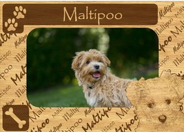 Maltipoo w Paws Engraved Wood Picture Frame Magnet - $13.99