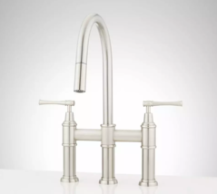 New Brushed Nickel 30&quot; Pull Down Bridge Kitchen Faucet With Cylindrical Modern S - £208.34 GBP