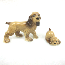 Vintage Hagen Renaker Papa &amp; Puppy Cocker Spaniel Dogs Miniature Figurines Brown - £15.66 GBP