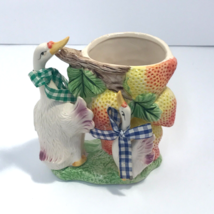 Spring Goose Duck Bird Strawberry Fields Ceramic Planter Vtg Art Pottery Htf - £19.74 GBP