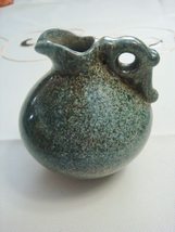 Art Pottery Dark Green Stone Ewer with Handle, Glazed Rare - $551.68 MXN