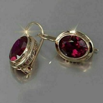 3Ct Oval Lab Created Red Garnet Drop/Dangle Gift Earrings 14k Yellow Gold Plated - £49.84 GBP