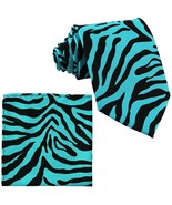 Vesuvio Napoli in Italy Men&#39;s Neck Tie W Handkerchief Blue Zebra Print 6... - $17.94 CAD