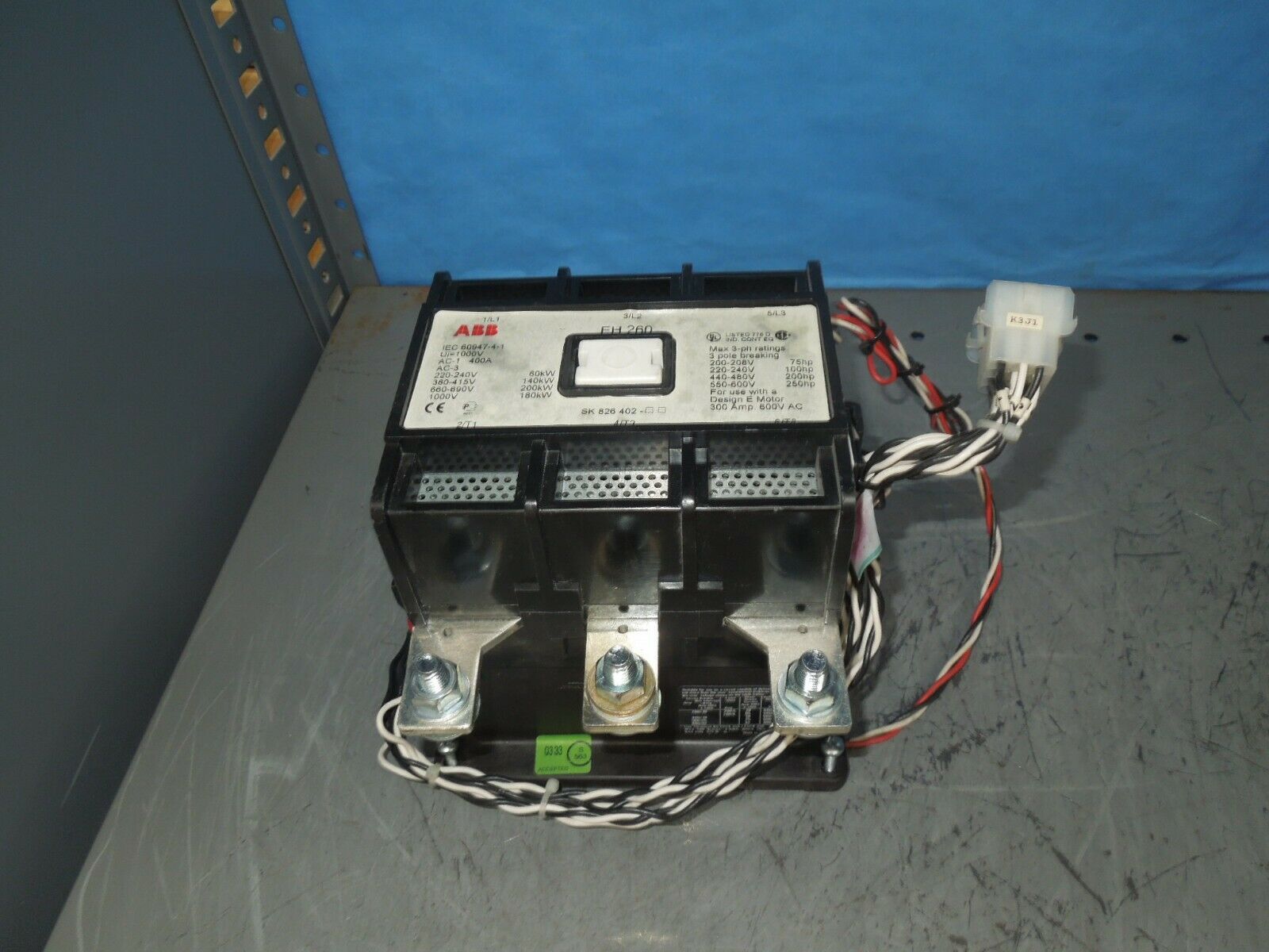 ABB Contactor EH 260 300-400A 75-250hp Max 600V 3P 24V DC Coil Used - $200.00