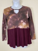 Poof Womens Plus Size 1X Purple Keyhole Knit Blouse Long Sleeve - £7.65 GBP