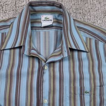 Lacoste Mens Size 38 Long Sleeve Vintage Shirt Pointy Collar Blue Brown Stripe - £12.23 GBP