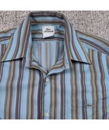 Lacoste Mens Size 38 Long Sleeve Vintage Shirt Pointy Collar Blue Brown Stripe - $15.59