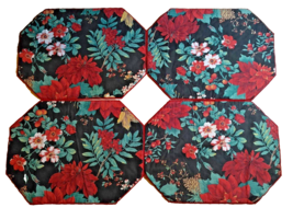 Vintage Placemats Table Toppers Multicolor Poinsettia Flower Lot Of 4 Rectangle - £13.20 GBP