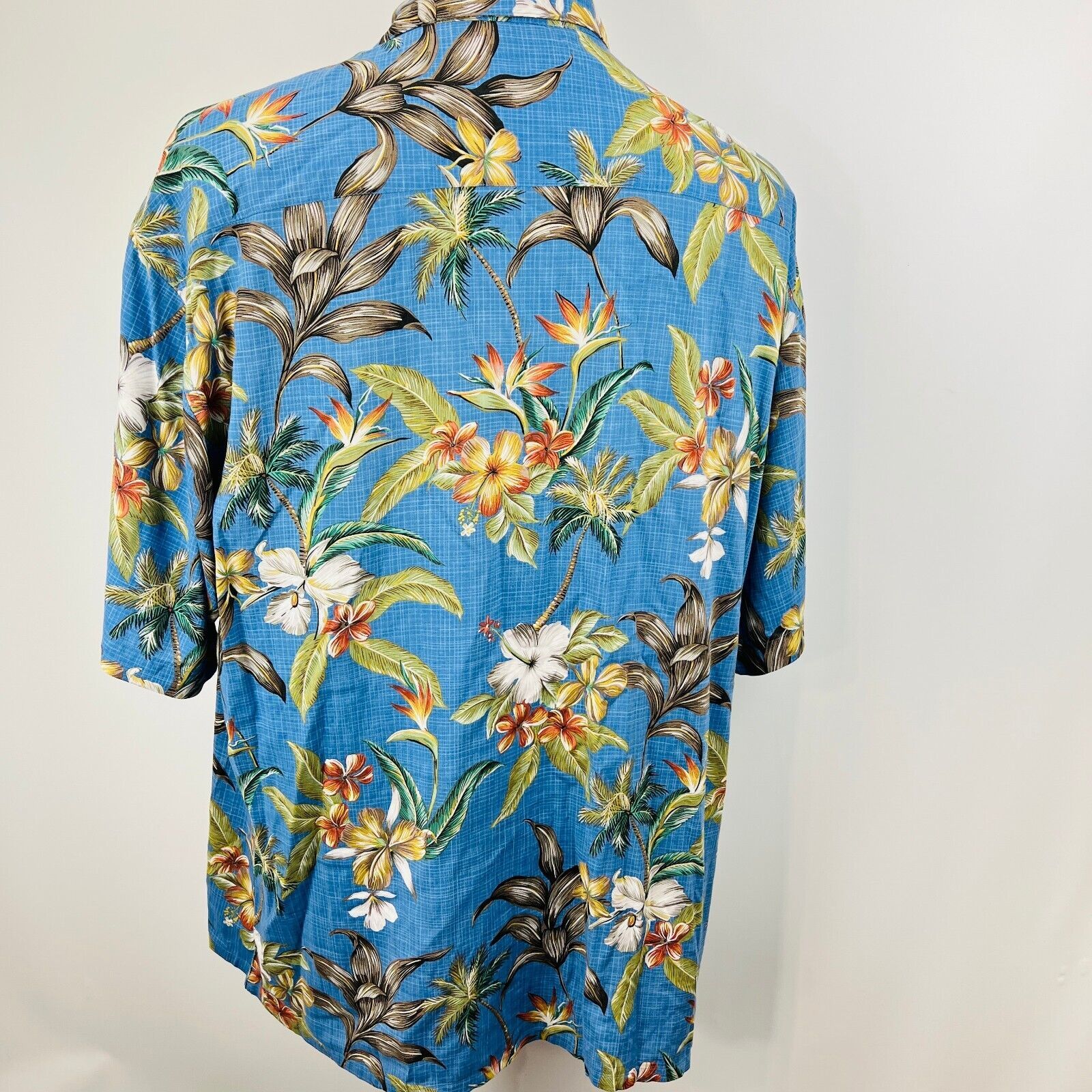 Campia Moda Hawaiian Aloha XL Shirt Hibiscus Flowers Palm Trees Plumeria Blue Item image 7