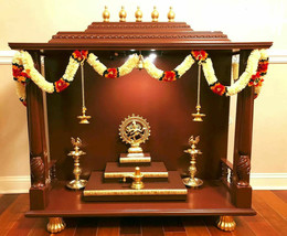 130cm large beautiful Hindu mandir with bells wooden temple for puja at-... - £1,463.37 GBP