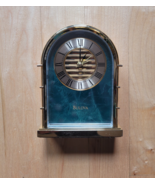 Bulova Green Gold Tone Arch 5&quot; Clock Mantel Desk Shelf Vintage - $693.36 MXN