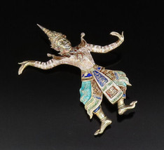 SIAM 925 Silver - Vintage Colorful Enamel Thai Dancer Brooch Pin - BP9864 - $59.26