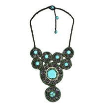 Perfection Turquoise and Amethyst Statement Bib Necklace - £27.20 GBP