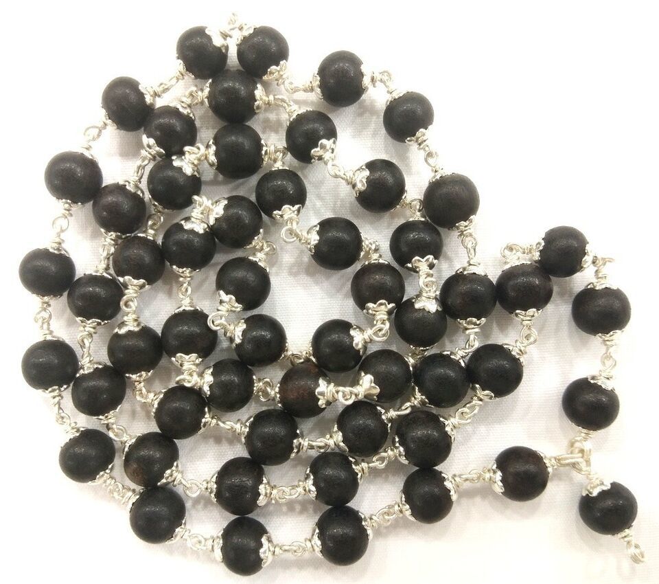 Ebony Mala / Karungali Mala In Pure Silver - 8 mm - $83.46