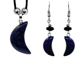 Crescent Moon Gemstone Earrings and Necklace Matching Jewelry Set Healing Crysta - £17.51 GBP