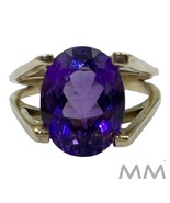 14K Yellow Gold Amethyst Ring 4.63ct Size 8.25 Oval Faceted Cut Estate Ring - $1,425.00