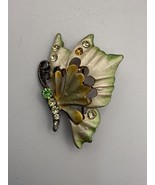 Vintage Butterfly Brooch Gold-Tone Metal Rhinestones Garden Insect Jewelry - $198.74 MXN