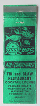 Fin and Claw Restaurant - Washington Township, New Jersey 20FS Matchbook Cover - £1.37 GBP