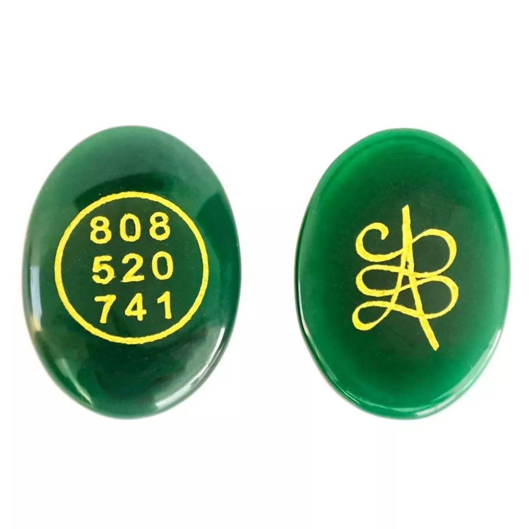 Crystal Natural Green Jade Stone Zibu Symbol Oval Shape for Reiki Healing - $39.95
