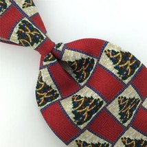 Vtg Fn Red Green Tree Checkered Christmas Silk Men Necktie Tie #XO-447 Excellent - £12.62 GBP