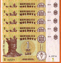 MOLDOVA 2010 Lot 5  UNC 1 Leu Banknote P- 8h(1) Ştefan cel Mare. Capr. m... - £1.96 GBP