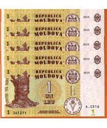 MOLDOVA 2010 Lot 5  UNC 1 Leu Banknote P- 8h(1) Ştefan cel Mare. Capr. m... - £1.96 GBP
