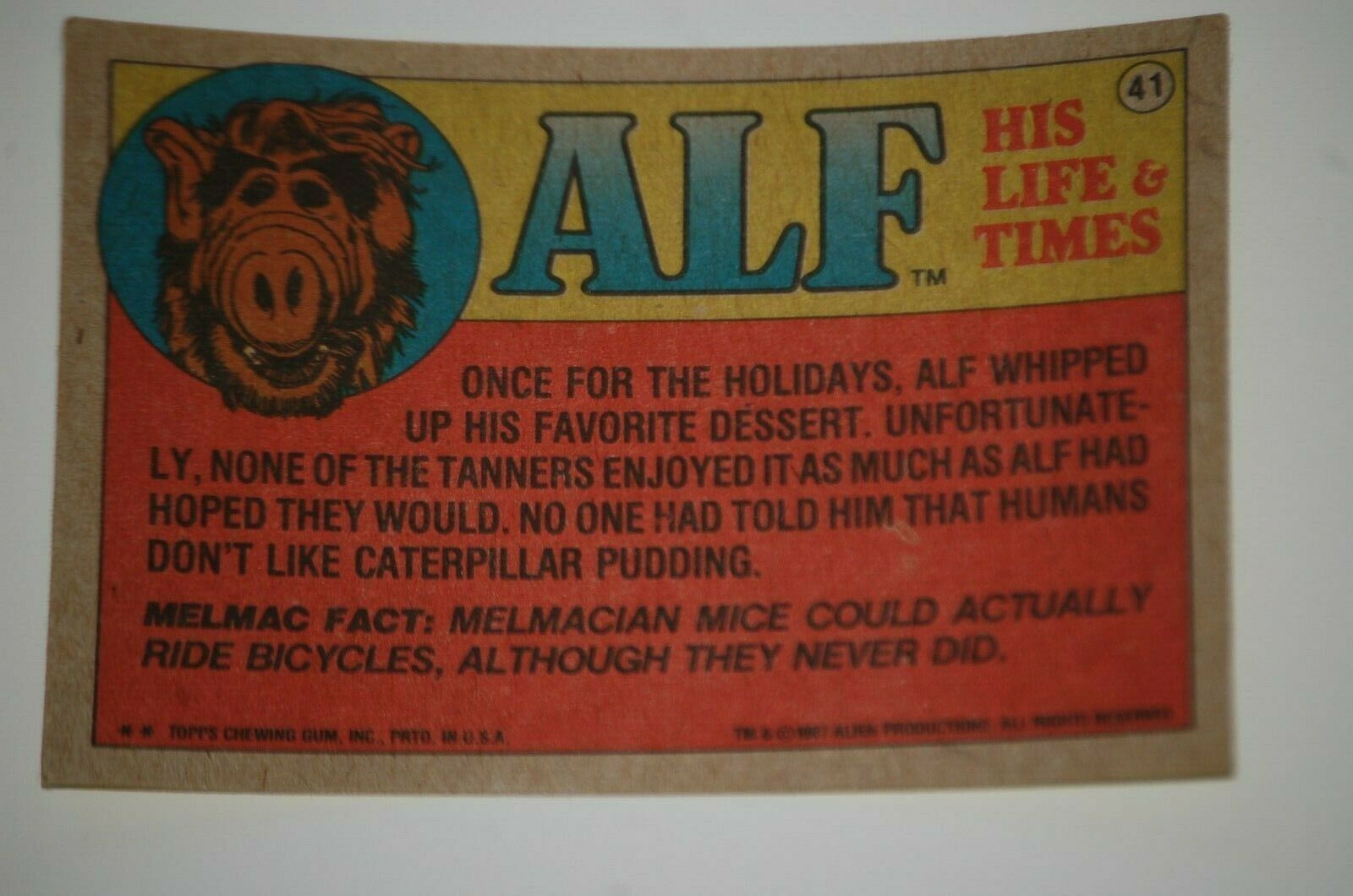 1987 Topps Alien Productions ALF #41 Non Sport Trading Card Alf TV Show  Item image 2