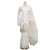 KZA Indian/pakistani Women&#39;s White shirt with gharara and orgenza Dupatta full u - £31.82 GBP