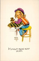 Artist Mabel Lucie Attwell Hippie Girl Its your Move Game of Chess Postcard W8 - £12.53 GBP