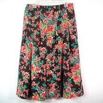 Requirements Fit and Flare Floral Career Boot Skirt Brown Teal Coral Oli... - $12.73