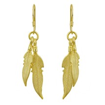 Amazing Double Feather Gold-Plated Sterling Silver Dangle Earrings - £15.45 GBP