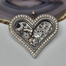 Origami Owl Silver Tone Crystals Heart Locket with Floating Charms Love - £19.87 GBP