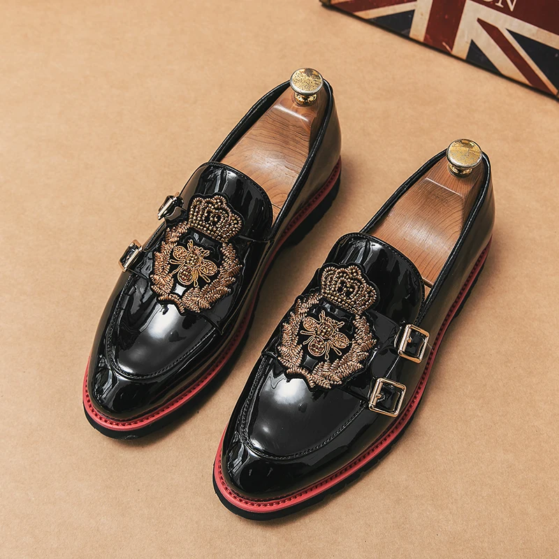 Men Loafers Shoes Metal Decoration Patent Leather Black Slip on Designer... - $71.47