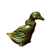 Vintage Small Brass Goose w Bow Tie Figure 1970s Paperweight Knick Knack 2 Inch - £5.42 GBP