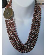5 Strand Brown/Bronze Knotted Pearl Necklace W/925 Sterling Chinese Coin... - $350.00