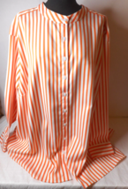 Linea by Louis Dell’Olio Woman 28W Stand Collar Orange Stripe Blouse Lon... - £23.94 GBP