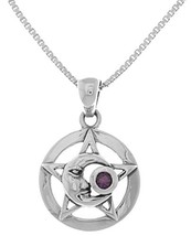 Jewelry Trends Sterling Silver Moon Star Pentacle Pendant with Amethyst on 18 In - £39.41 GBP