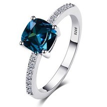 Real Silver Peacock Blue Aquamarine Zircon Ring Party Engagement Rings Jewelry G - £9.56 GBP