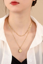 2 row brass double sided hexagon initial necklace - $16.00