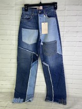 REVICE Love at First Sight Button Fly Blue Denim Patchwork Jeans Womens ... - $45.05